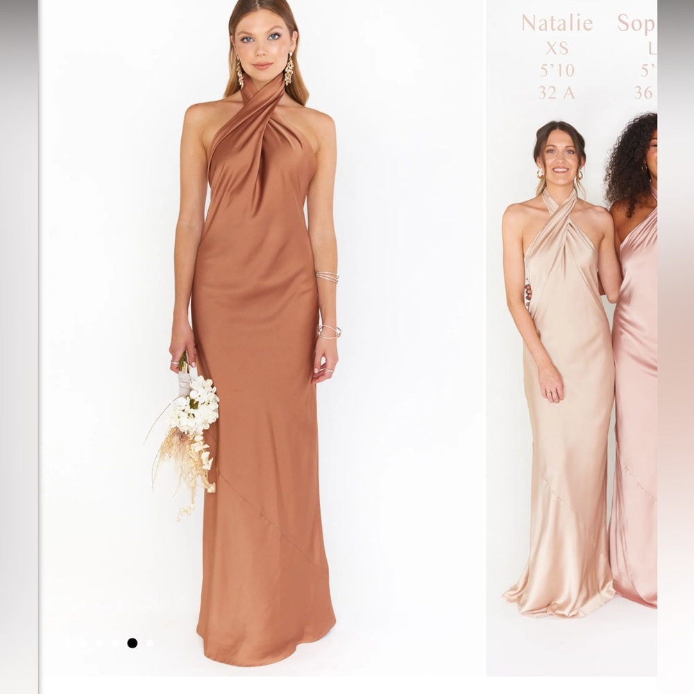 Show me your mumu Jasmine Halter Maxi. Copper Luxe Satin.  Size Medium